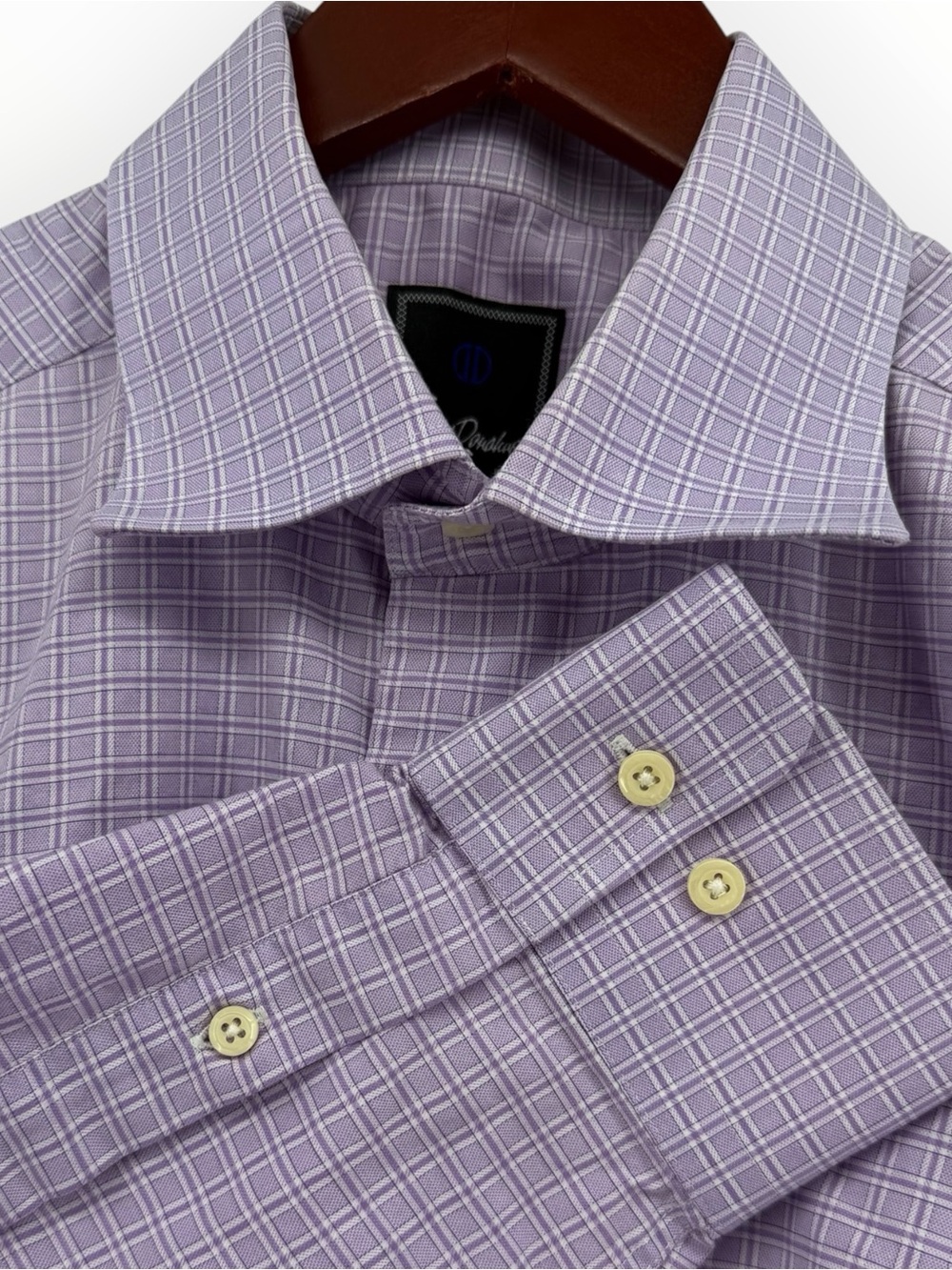 David Donahue Trim Fit Purple Glen Check Dress Shirt 16 34/35